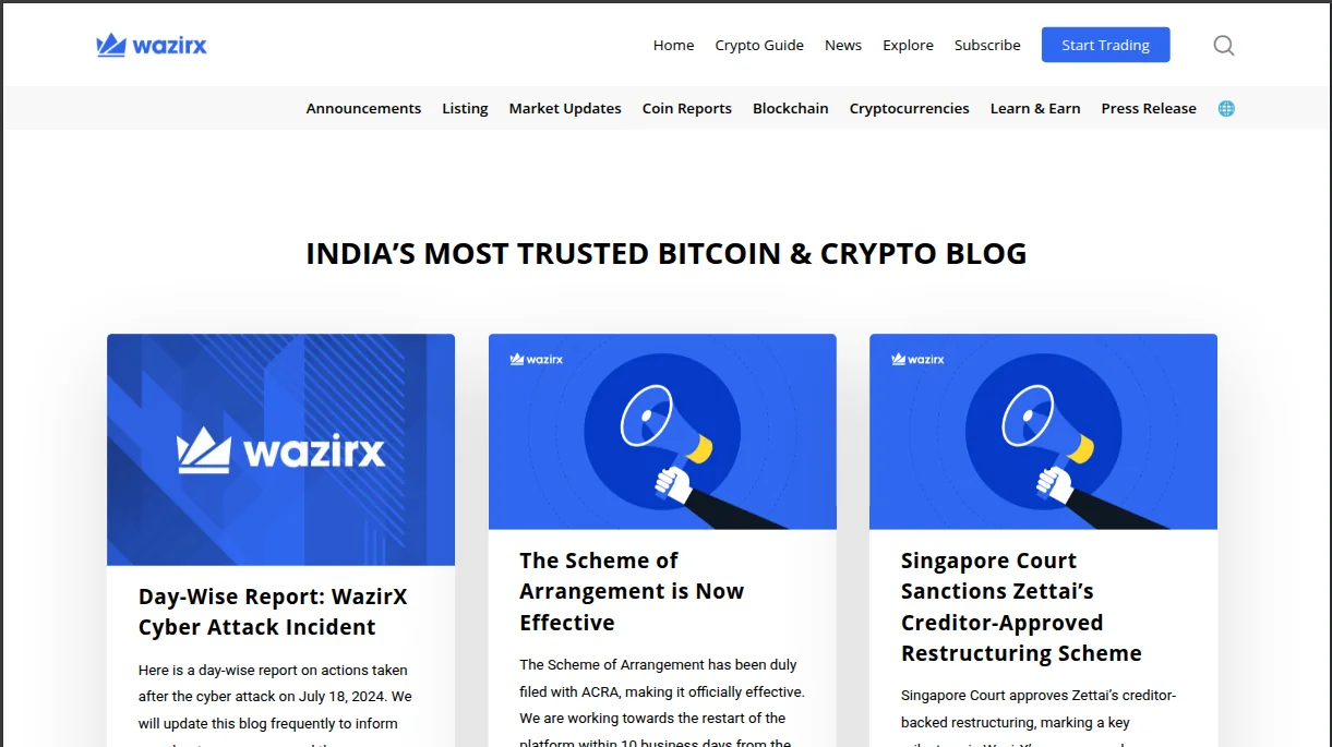 WazirX Research interface